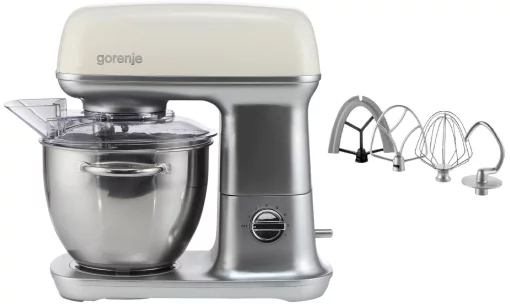 Кухонна машина Gorenje 1000Вт, чаша-метал, корпус-метал, насадок-4, сріблясто-бежевий