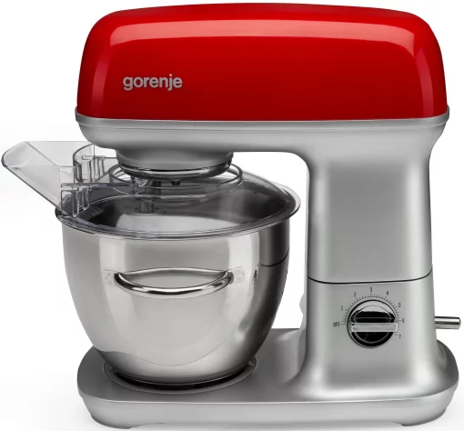 Кухонна машина Gorenje 1000Вт, чаша-метал, корпус-метал, насадок-7, сріблясто-червоний