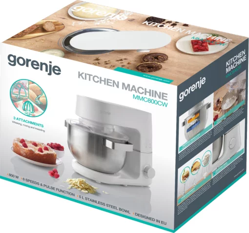 Кухонна машина Gorenje 800Вт, чаша-метал, корпус-метал, насадок-3, білий