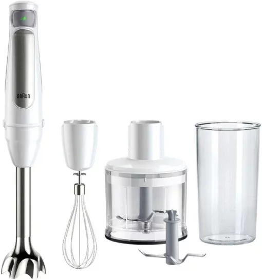 Блендер Braun заглибний, 1000Вт, чаша-600мл, вінчик,спінювач молока, біло-сірий