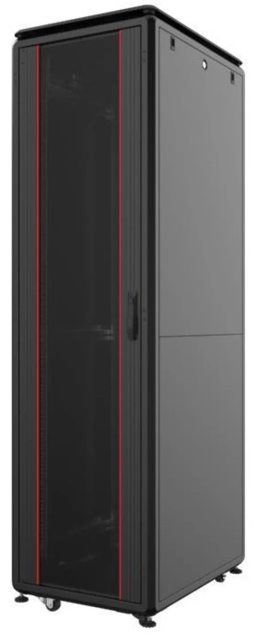 Шафа MIRSAN 19", 26U, GTV, скляні двері, 600x600 мм, максимально 2000 кг, чорна