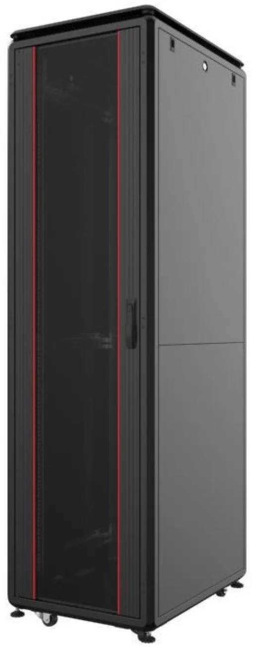 Шафа MIRSAN 19", 32U, GTV, скляні двері, 600x600 мм, максимально 2000 кг, чорна