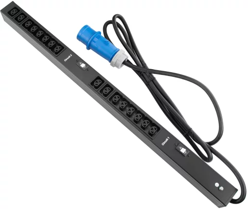 Пристрій розподілу електроживлення MIRSAN MCB Zero Basic 32A 1Ph 16 гібридних розеток (C13-C19), чорний