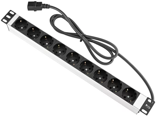 Пристрій розподілу електроживлення MIRSAN 19", 1U, блок 9хShuko, без вимикача, вилка С14