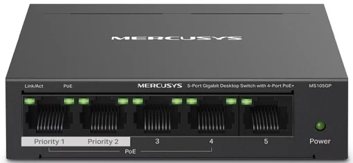 Комутатор MERCUSYS MS105GP 5xGE (4xPoE), 65Вт, Некерований