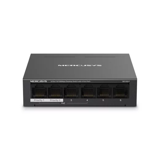 Комутатор MERCUSYS MS106LP 6xFE (4xPoE), 40Вт, Некерований