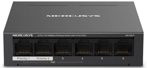 Комутатор MERCUSYS MS106LP 6xFE (4xPoE), 40Вт, Некерований