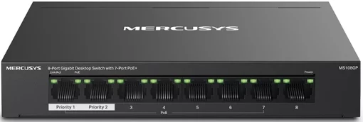 Комутатор MERCUSYS MS108GP 8xGE (7xPoE), 65Вт, Некерований