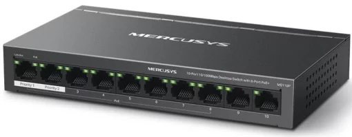 Комутатор MERCUSYS MS110P 10xFE (8xPoE), 65Вт, Некерований