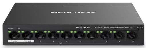 Комутатор MERCUSYS MS110P 10xFE (8xPoE), 65Вт, Некерований