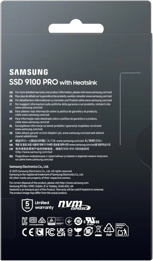 Накопичувач SSD Samsung M.2 1TB PCIe 5.0 9100PRO+ радіатор