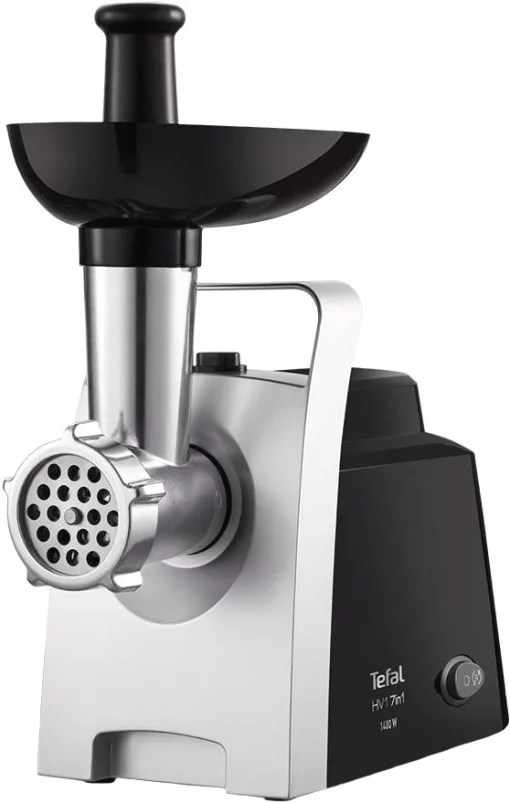 М'ясорубка Tefal HV1 7in1, 1400Вт, 1.7кг/хв, 2 решітки, насадка для ковбас, томатів, 3 терки, пластик, чорний