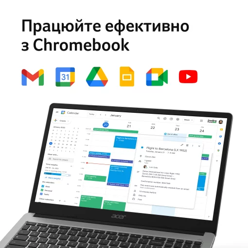 Ноутбук Acer Chromebook CB315-4H 15" FHD IPS, Intel C N4500, 8GB, F128GB, UMA, ChromeOS, сріблястий