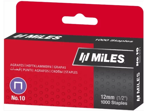 Скоби Miles No.10-1M, 1000 шт., ширина - 9,36 мм, висота - 4,85 мм, товщина - 0,50 мм