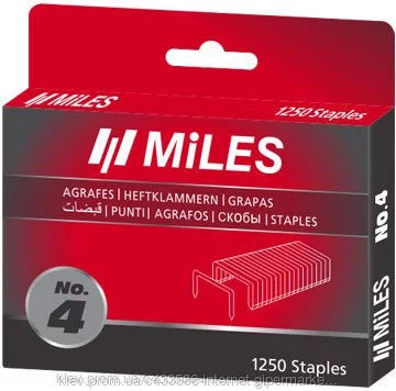 Скоби Miles No.4-12MM, 1250 шт., ширина-10,50мм, товщина-1,20мм, аналог: Rapid 140