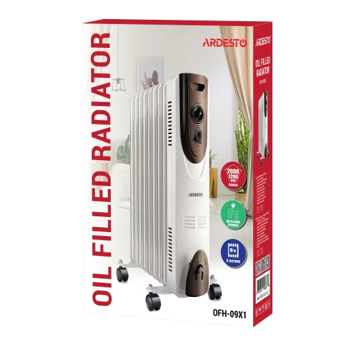 Обігрівач оливний ARDESTO, 20м2, 2000Вт, мех. упр-ння, 9 секцій, білий