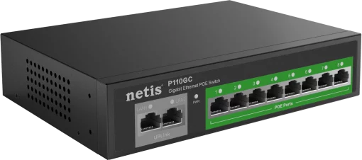 Комутатор Netis P110GC 10xGE (8xPoE, 2xUplink), 120Вт, Некерований
