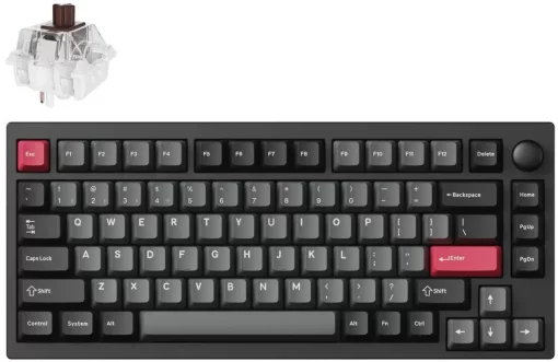 Клавіатура механічна Lemokey  P1 Pro 84Key, Keychron Super Brown, WL/BT/USB-A, QMK/VIA, Hot-Swap, EN/UKR, RGB,  Knob, Carbon Black