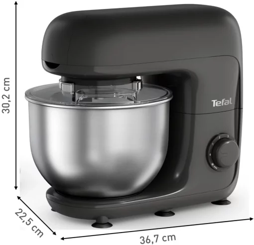 Кухонна машина Tefal Bake Essential 800Вт, чаша-метал, корпус-метал/пластик, насадок-4, чорний