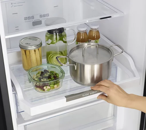 Холодильник Hitachi з нижн. мороз., 190x60х65, холод.відд.-215л, мороз.відд.-115л, 2дв., А++, NF, інв., зона нульова, чорний (скло)