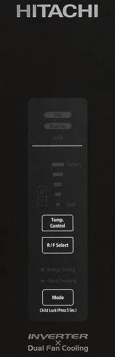 Холодильник Hitachi з нижн. мороз., 190x60х65, холод.відд.-215л, мороз.відд.-115л, 2дв., А++, NF, інв., зона нульова, чорний (скло)