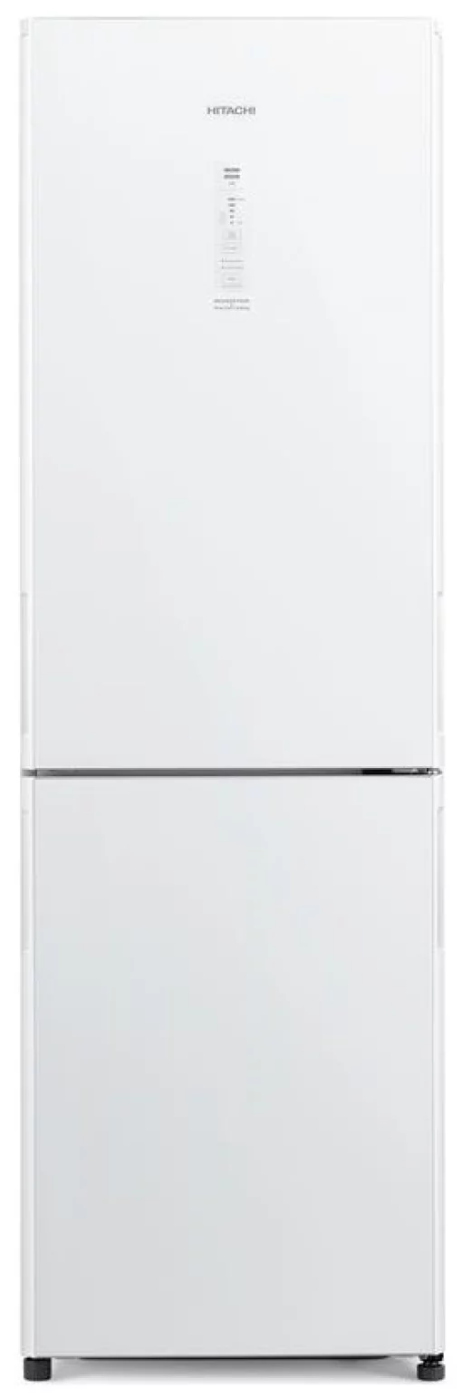 Холодильник Hitachi з нижн. мороз., 190x60х65, холод.відд.-215л, мороз.відд.-115л, 2дв., А++, NF, інв., зона нульова, білий (скло)