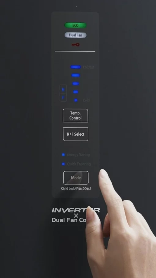 Холодильник Hitachi з нижн. мороз., 190x60х65, холод.відд.-215л, мороз.відд.-115л, 2дв., А++, NF, інв., зона нульова, сірий чорний (скло)