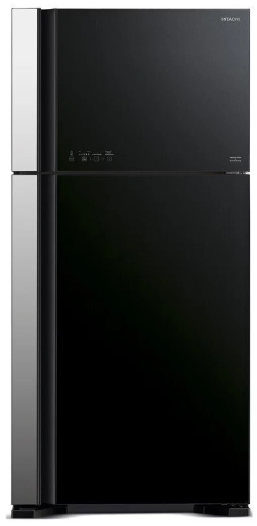 Холодильник Hitachi з верхн. мороз., 184x86х74, холод.відд.-405л, мороз.відд.-145л, 2дв., А++, NF, інв., зона нульова, чорний (скло)