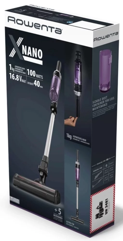 Пилосос Rowenta безпровідний X-Nano Essential, 100Вт, конт пил -0.4л, автон. робота до 40хв, НЕРА, фіолетово-чорний