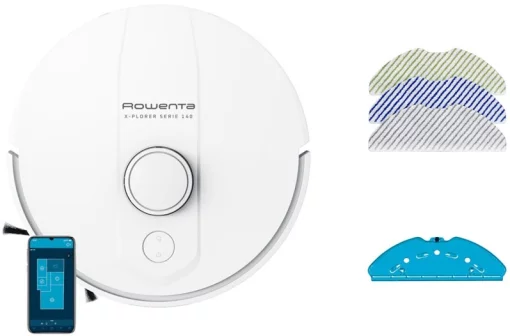 Робот-пилосос Rowenta миючий X-Plorer Serie 140 Total Care, 5000ПаВт, h=9.5см, 0.32л, конт пил -0.35л, вода - вологе прибирання, автон. робота до 120хв, білий