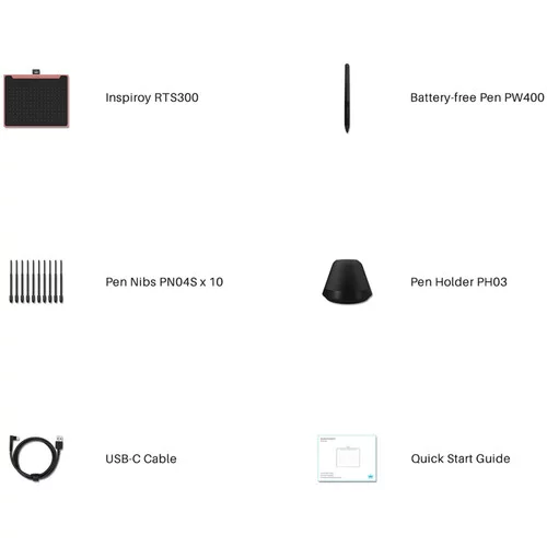 Графічний планшет Huion 6.3"x3.9" RTS-300, USB-C, чорний