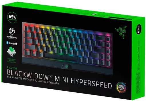 Клавіатура механічна Razer BlackWidow V3 Mini HyperSpeed 68key, Green Switch, USB-A/WL/BT, EN/RU, RGB, чорний
