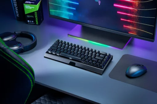 Клавіатура механічна Razer BlackWidow V3 Mini HyperSpeed 68key, Green Switch, USB-A/WL/BT, EN/RU, RGB, чорний