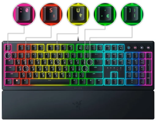 Клавіатура механічна Razer Ornata V3 104key, Mecha-Membrane Switch, USB-A, EN/UK, RGB, чорний