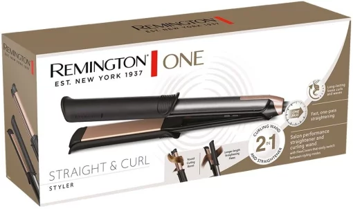 Випрямляч 2в1 Remington One Straight&Curl, 2в1 випрямляч та плойка, темп.режимів-5, 150-230С, кейс та рукавичка в комплекті, кераміка, чорний