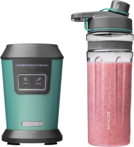 Блендер для смузі Sencor стаціонарний 800Вт, 2 ємності, чаша-600мл, титанові леза, вакуумні кришки, зелений