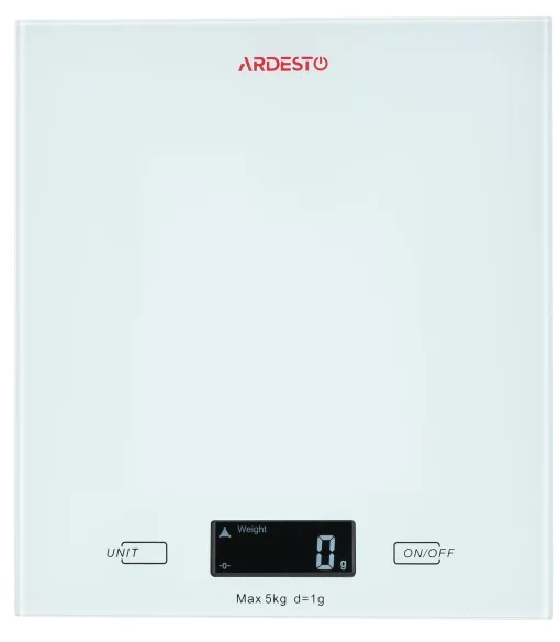 Ваги Ardesto кухонні, 5кг, AAAx2 в комплекті, скло, білий