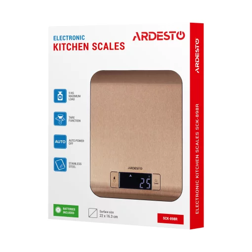 Ваги Ardesto кухонні, 5кг, CR2032x2 в комплекті, метал, бронзовий