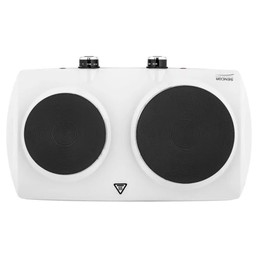 Плитка настільна Sencor електрична, комфорок - 2 на 1.5кВт + 1кВт, 15 і 18 см, керування - мех., білий