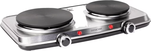 Плитка настільна Sencor електрична, комфорок - 2 на 1.5кВт + 1кВт, 15 і 18 см, керування - мех., нерж. сталь
