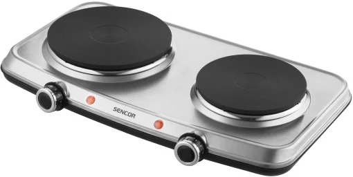 Плитка настільна Sencor електрична, комфорок - 2 на 1.5кВт + 1кВт, 15 і 18 см, керування - мех., нерж. сталь