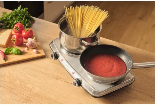 Плитка настільна Sencor електрична, комфорок - 2 на 1.5кВт + 1кВт, 15 і 18 см, керування - мех., нерж. сталь