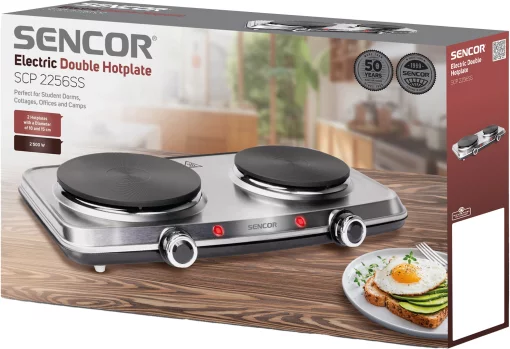 Плитка настільна Sencor електрична, комфорок - 2 на 1.5кВт + 1кВт, 15 і 18 см, керування - мех., нерж. сталь