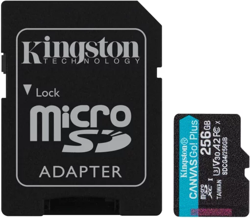 Карта пам'яті Kingston microSD  256GB C10 UHS-I U3 A2 V30 R200/W160MB/s + SD