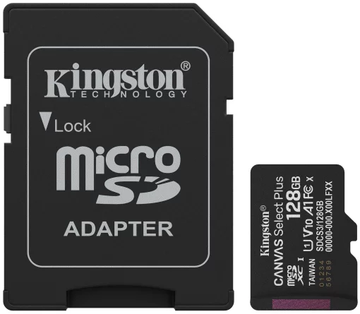 Карта пам'яті Kingston microSD  128GB C10 UHS-I A1 V10 R150MB/s + SD