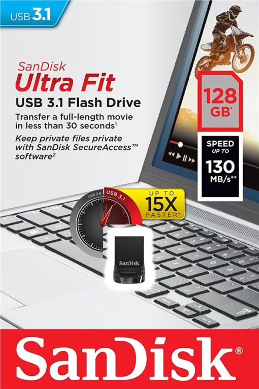 Накопичувач SanDisk  128GB USB 3.1 Type-A Ultra Fit Чорний
