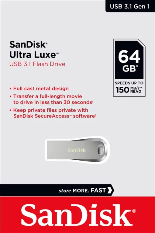Накопичувач SanDisk   64GB USB 3.1 Type-A Ultra Luxe Срібний