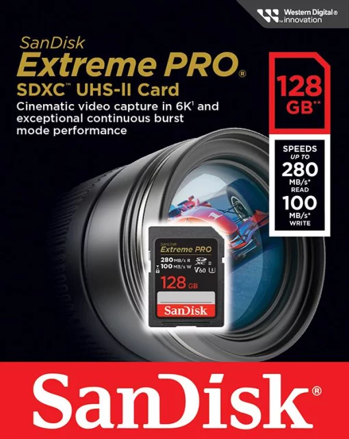 Карта пам'яті SanDisk SD  128GB C10 UHS-II U3 R280/W100MB/s Extreme Pro V60