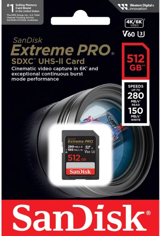 Карта пам'яті SanDisk SD  512GB C10 UHS-II U3 R280/W150MB/s Extreme Pro V60