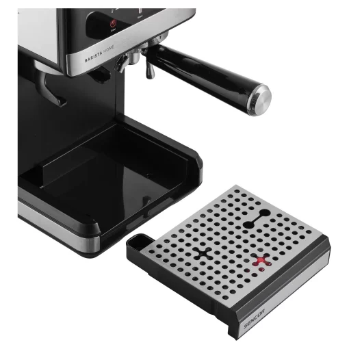 Кавоварка Sencor ріжкова 1.8л, зерно+мелена, вдубована кавомолка, дисплей, нерж. сталь-чорний